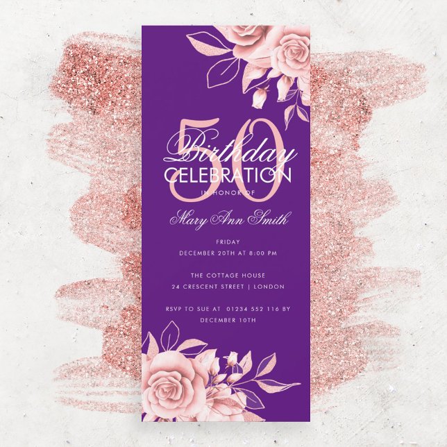 Budget Floral Birthday Party Rose Gold Purple  (Creator Uploaded)