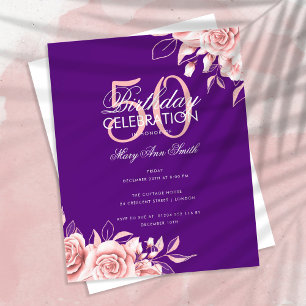 Budget Floral Birthday Party Rose Gold & Purple Flyer
