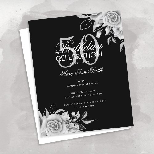 Budget Floral Birthday Party Silver  Black