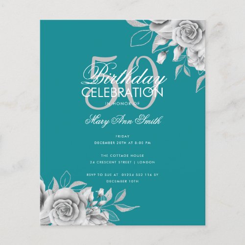 Budget Floral Birthday Party Silver  Teal 