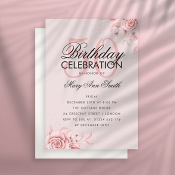 Budget Floral Birthday Rose Gold Invite Blush by Rewards4life at Zazzle