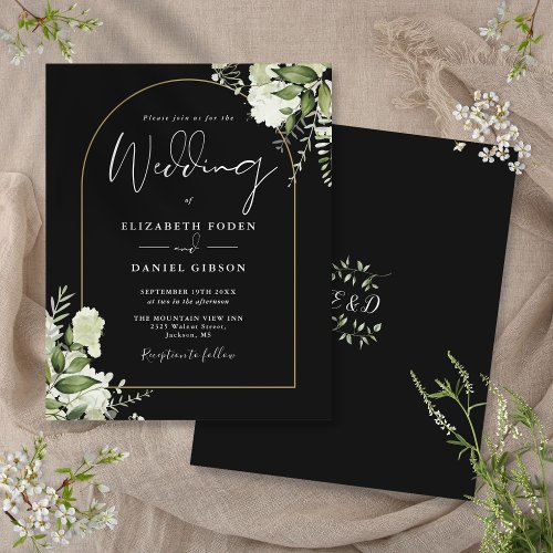 Budget Floral Black And Gold Arch Wedding Invite