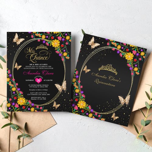 BUDGET Floral Black Gold Butterfly Quinceaera