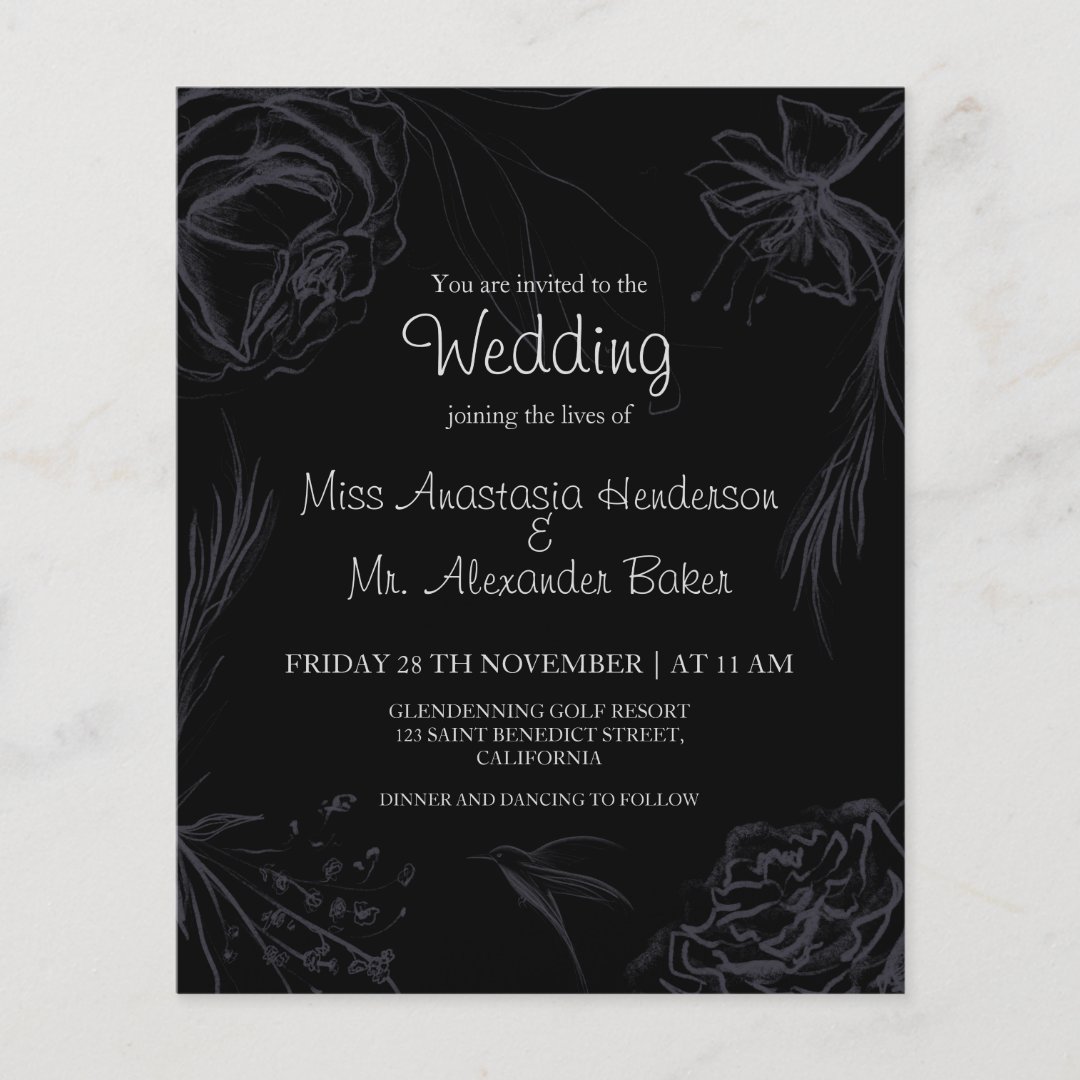 Budget/Floral/Black - Wedding Invitation. Flyer | Zazzle