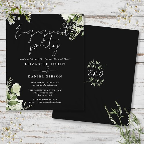 Budget Floral Black White Engagement Party Invite