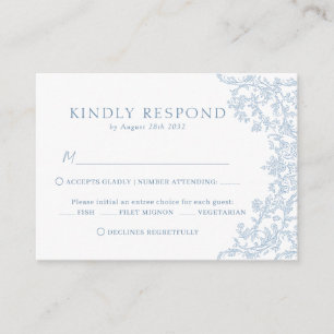  BUDGET Floral Blue Baroque Line Art Wedding RSVP Enclosure Card