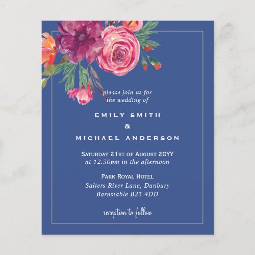 Budget Floral Blue Burgundy Pink Orange Wedding