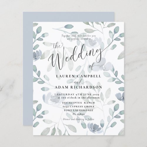Budget Floral Blue Eucalyptus Wedding Invitation