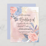 Budget Floral Blue & Pink Brush wedding Invitation<br><div class="desc">Budget Floral Blue & Pink Brush wedding Invitation modern watercolor floral pink blue gold with pink brush,  to be completed with your details easily and quickly. check my shop to see the entire suite for this design.</div>