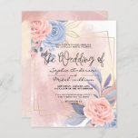 Budget Floral Blue & Pink Brush wedding Invitation<br><div class="desc">Budget Floral Blue & Pink Brush wedding Invitation modern watercolor floral pink blue gold with pink brush,  to be completed with your details easily and quickly. check my shop to see the entire suite for this design.</div>