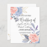 Budget Floral Blue& Pink Golden wedding Invitation<br><div class="desc">Budget Floral Blue & Pink golden wedding Invitation modern watercolor floral pink blue gold,  to be completed with your details easily and quickly. check my shop to see the entire suite for this design.</div>