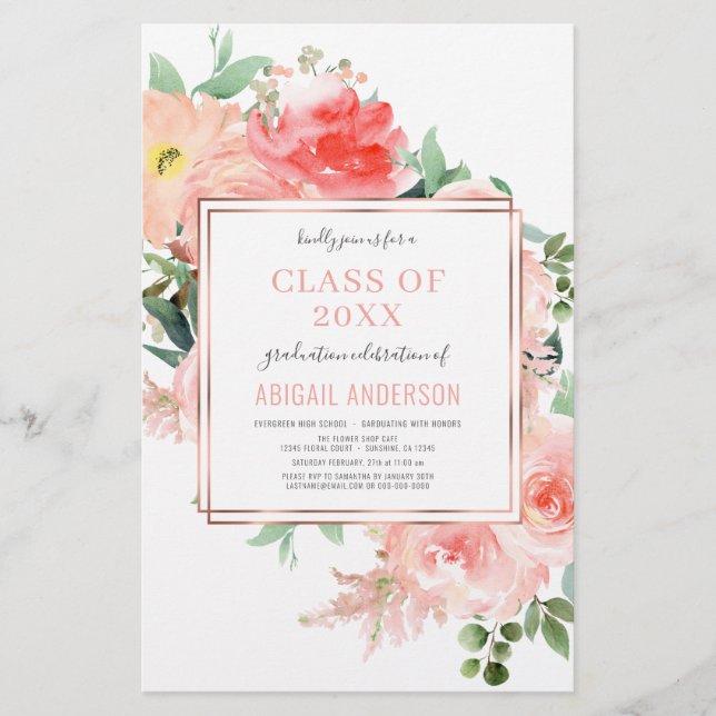 Budget Floral Blush 2023 Photo Grad Invitation (Front)