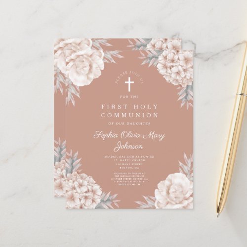 Budget Floral Blush Peonies Cross First Communion