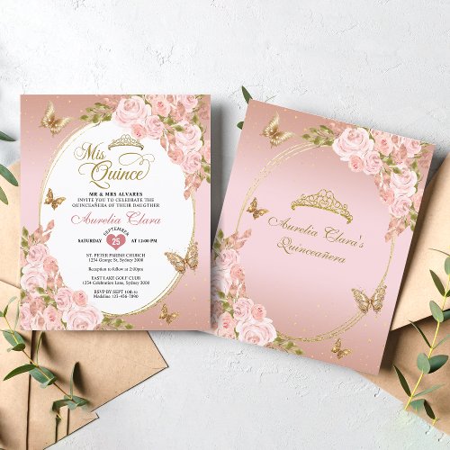 BUDGET Floral Blush Pink Gold Butterfly Mis Quince