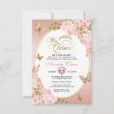 Floral Blush Pink Gold Tiara Butterfly Quinceañera Invitation