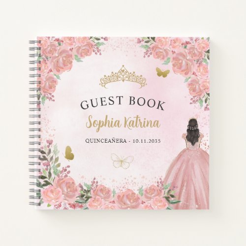 Budget Floral Blush Pink Quinceanera Guestbook Notebook