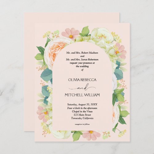 Budget Floral Blush Pink Wedding All in One Invite