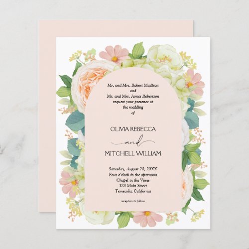 Budget Floral Blush Pink Wedding All in One Invite