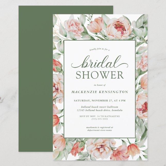 BUDGET Floral Blush Sage Green Bridal Shower (Front/Back)