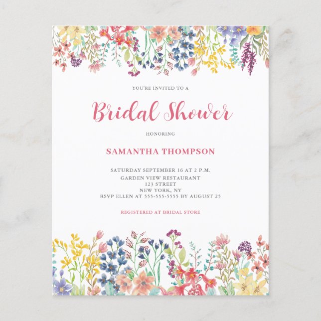 Budget Floral Botanical Bridal Shower Invitation  (Front)