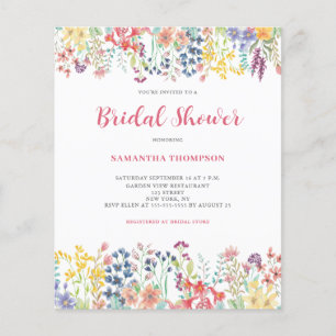 Budget Floral Botanical Bridal Shower Invitation Flyer