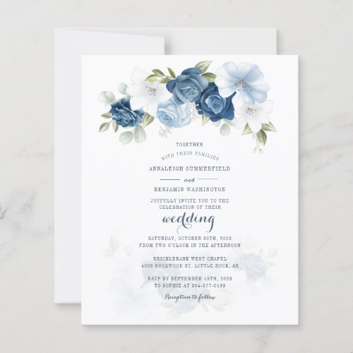 Budget Floral Botanical Dusty Blue Wedding Invite