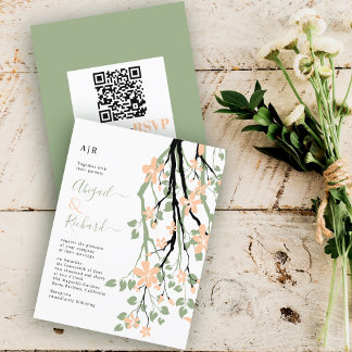 BUDGET Floral branch, QR code wedding invitation