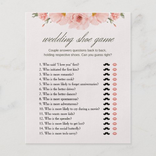 Budget Floral Bridal Shower Wedding Shoe Game Card Flyer