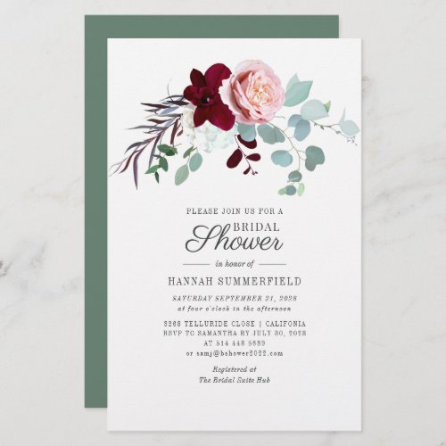 Budget Floral Burgundy Botanical Bridal Shower Stationery