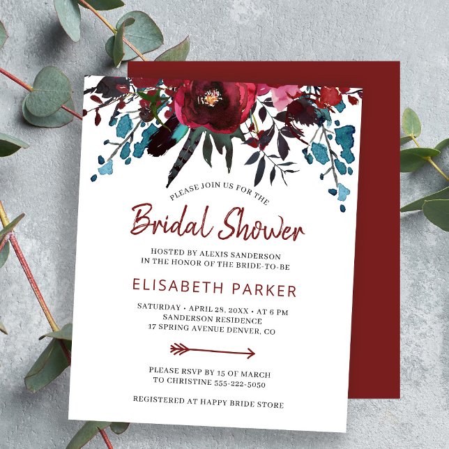 Budget floral burgundy bridal shower invitations (Creator Uploaded)