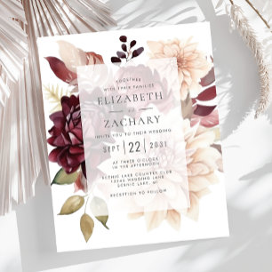 Budget Floral Burgundy Cream Fall Wedding Invite