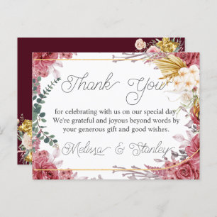 Budget Floral Burgundy Gold Eucalyptus Thank You Postcard