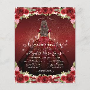 Budget Floral Burgundy Gold Princess Quinceanera