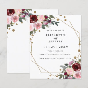 Budget Floral Burgundy Gold Save The Date 