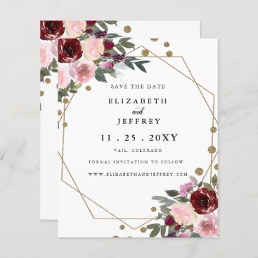 Budget Floral Burgundy Gold Save The Date