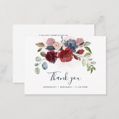 Budget Floral Burgundy Greenery Wedding Thank You Note Card