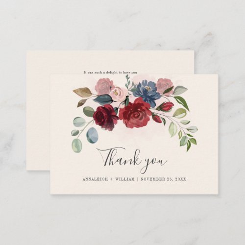 Budget Floral Burgundy Greenery Wedding Thank You Note Card