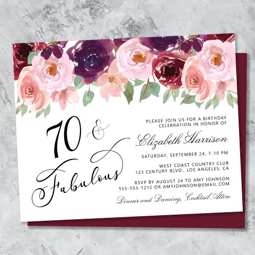 Budget Floral Burgundy Pink 70th Birthday Party