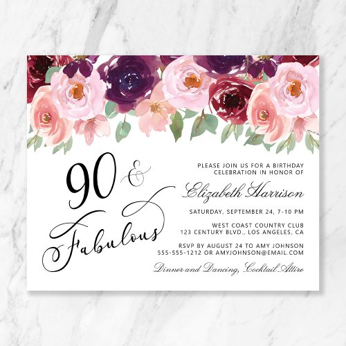 Budget Floral Burgundy Pink 90th Birthday Party