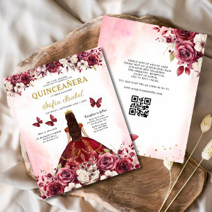 Budget Floral Burgundy QR Code Quinceanera