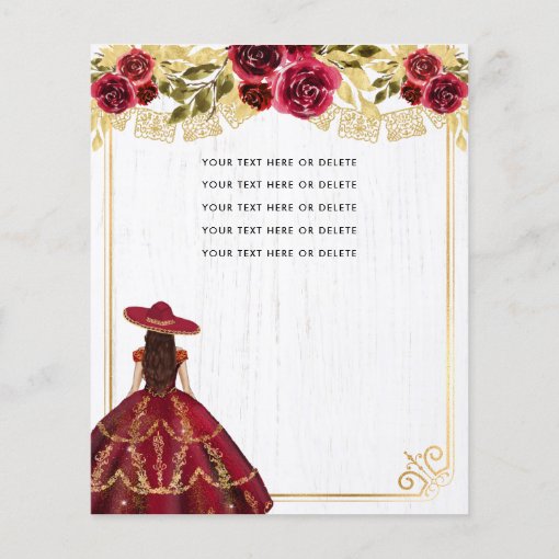 Budget Floral Burgundy Red Gold Charra Quinceanera Zazzle