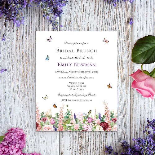 Budget Floral Butterfly Bridal Brunch Invitation