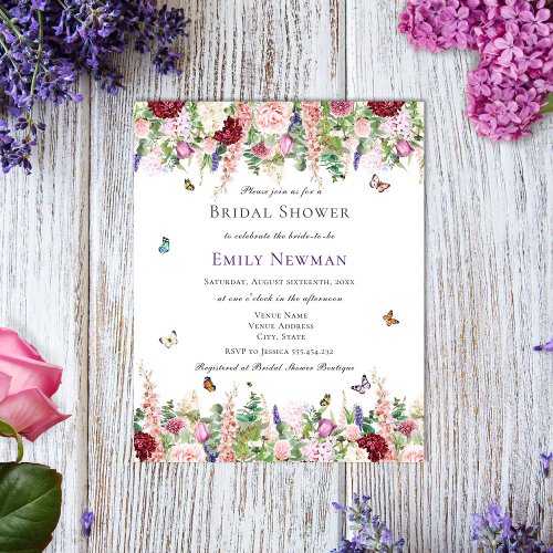 Budget Floral Butterfly Bridal Shower Invitation