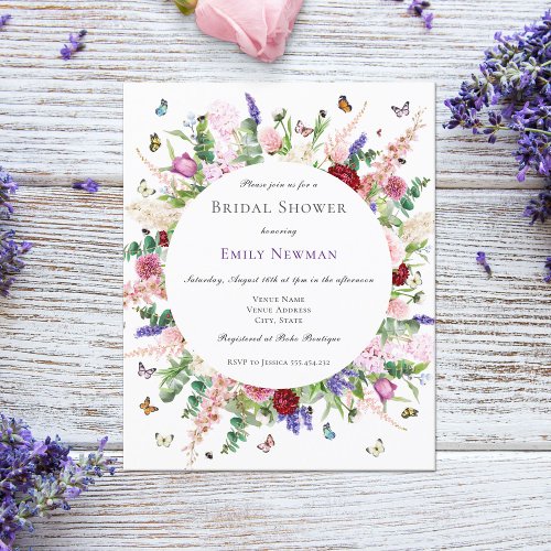 Budget Floral  Butterfly Bridal Shower Invitation