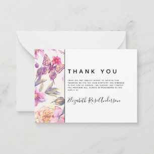 BUDGET Floral Butterfly Sympathy Funeral Thank You Note Card