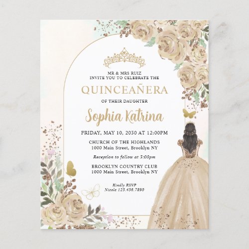 Budget Floral Champagne Gold Princess Quinceanera