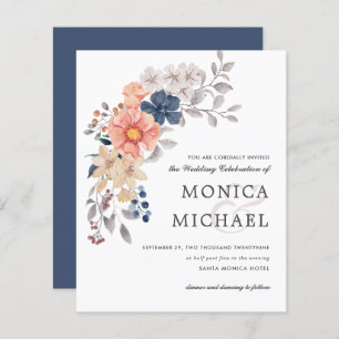 BUDGET Floral Chic Coral PINK Blue Wedding