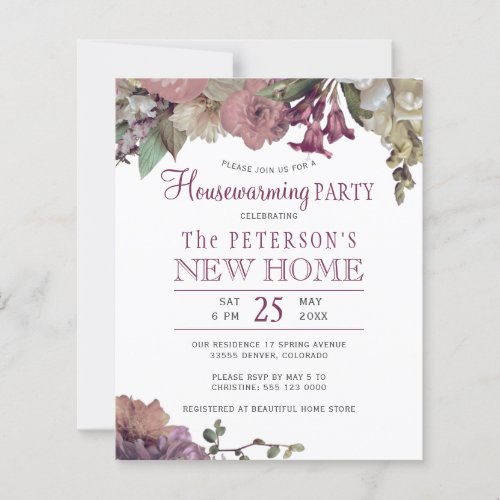 Budget floral chic housewarming party invitation