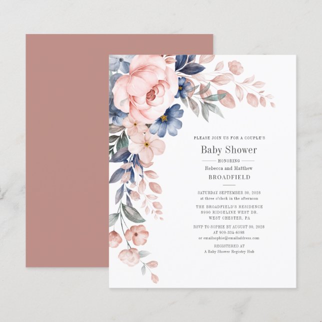 Budget Floral Couples Baby Shower Pink Invitation (Front/Back)