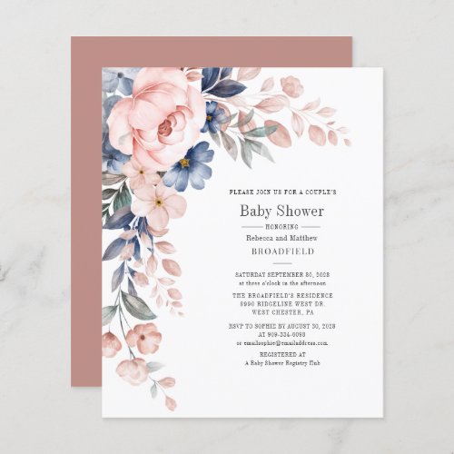 Budget Floral Couples Baby Shower Pink Invitation